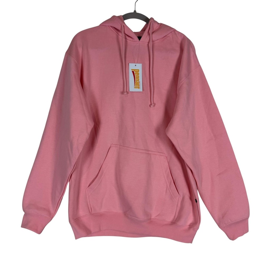 Pennant Hoodie Mens Medium Pink Pullover Fleece Kangaroo Pocket Solid Basic